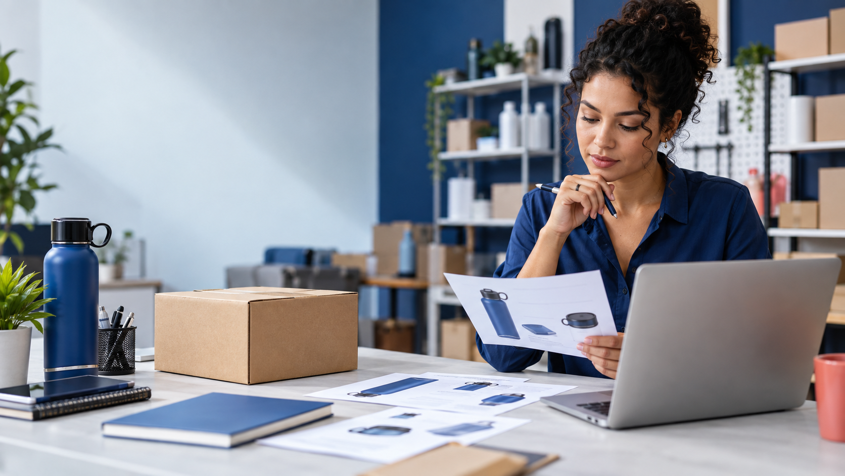 Pessoa revisando título, ficha técnica e descrição de um anúncio de marketplace